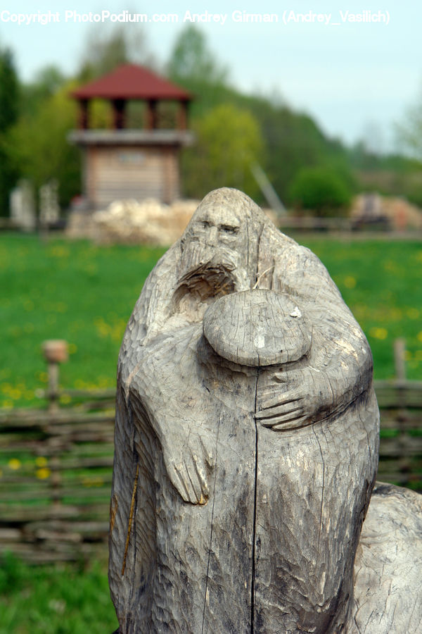 Bench, Art, Sculpture, Statue, Lumber, Outdoors, Field