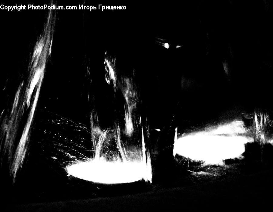 Silhouette, Night, Outdoors, Fire, Flame, Lighting, Water