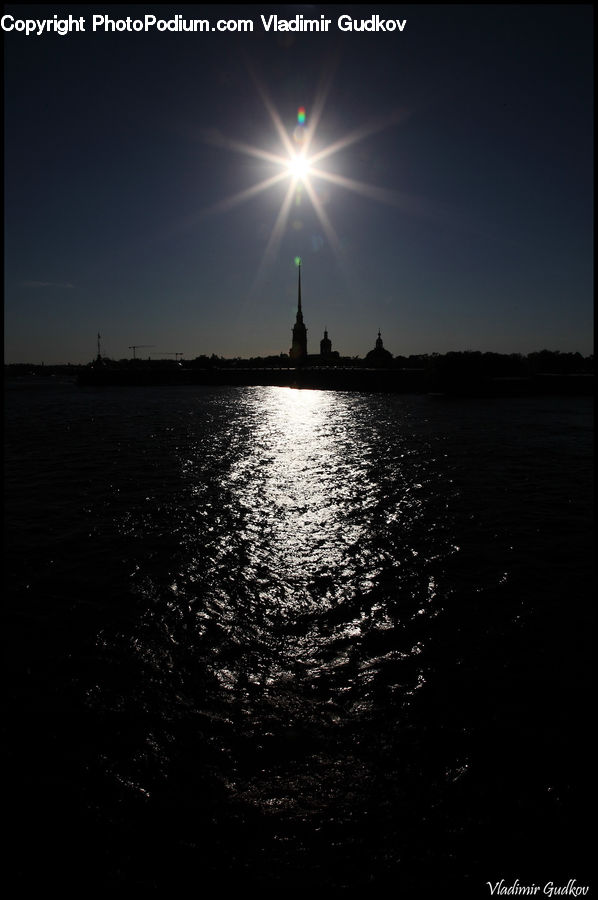 Silhouette, Outdoors, Sea, Water, Flare, Light, Sunlight