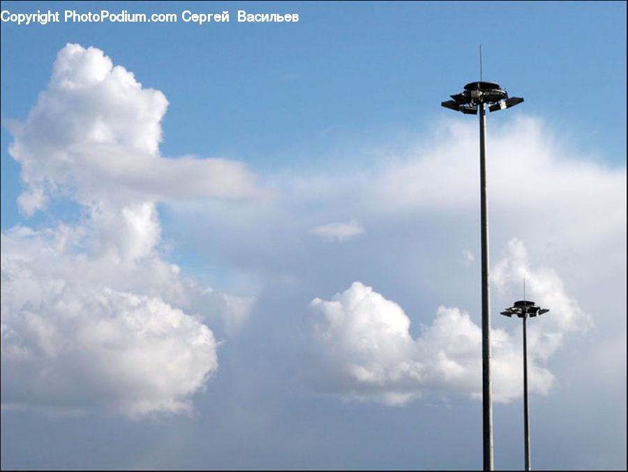Azure Sky, Cloud, Outdoors, Sky, Lamp Post, Pole, Cumulus