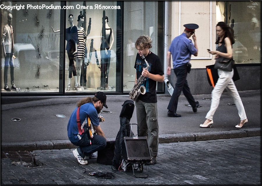 Human, People, Person, Musical Instrument, Saxophone, Backpack, Bag