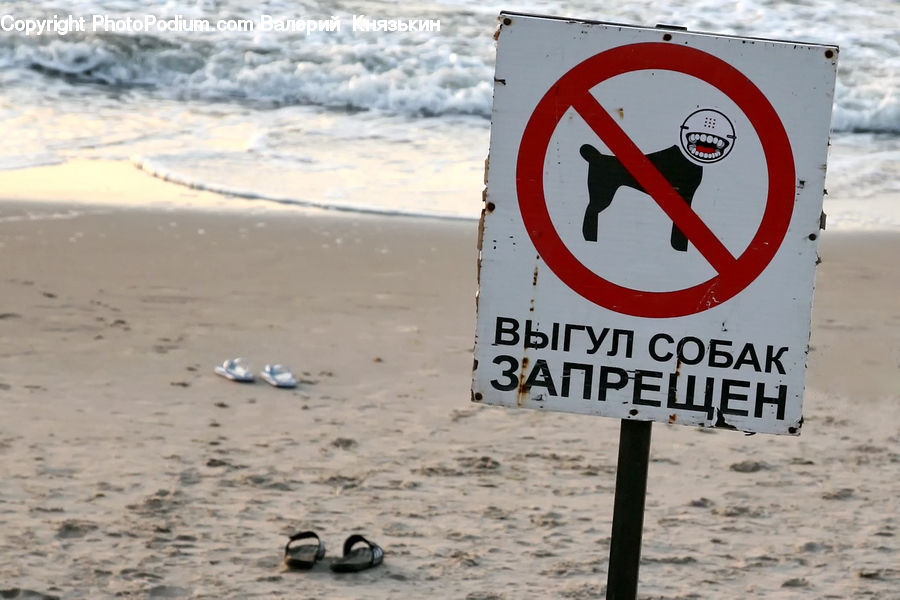 Beach, Coast, Outdoors, Sea, Water, Road Sign, Sign