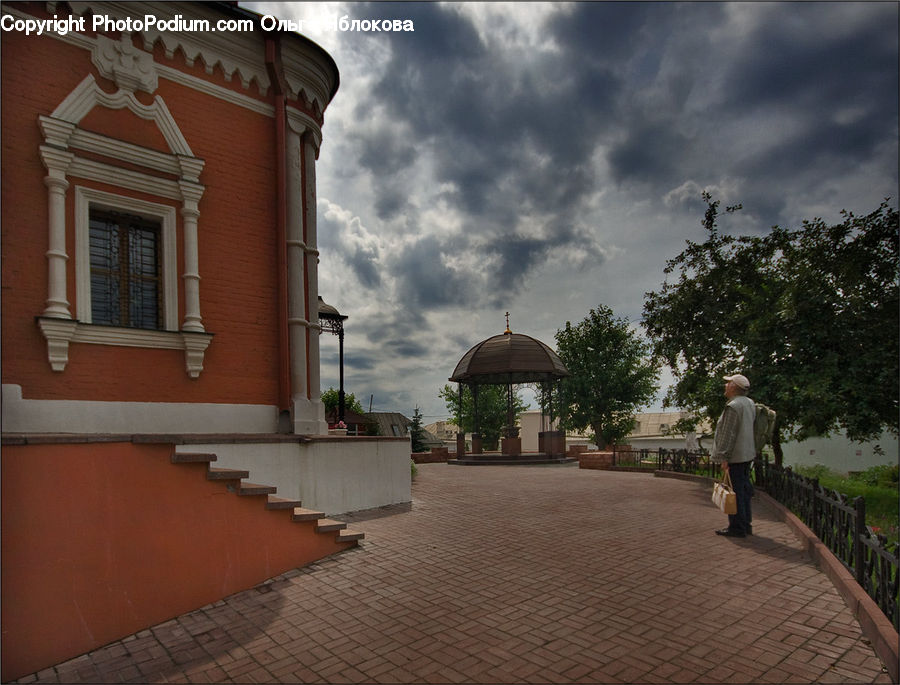 Gazebo, Balcony, Roof, Tile Roof, Boardwalk, Path, Pavement