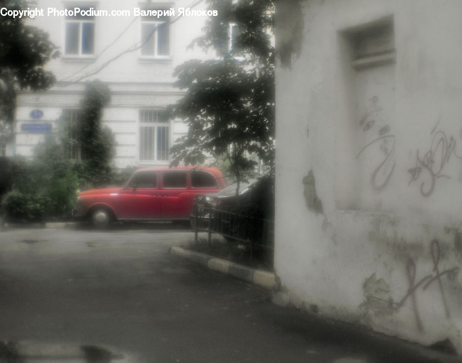 Automobile, Car, Vehicle, Fence, Wall, Van, Art