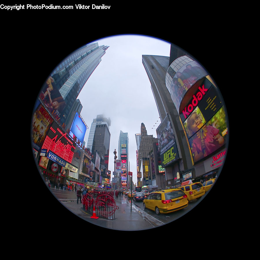 Fisheye, City, Downtown, Metropolis, Urban, Dish, Food