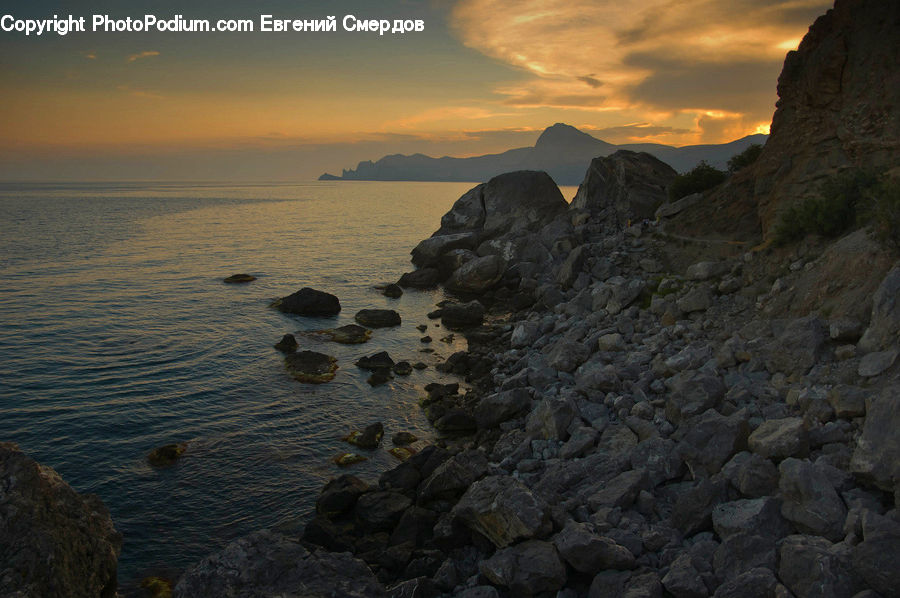 Rock, Coast, Outdoors, Sea, Water, Pebble, Dawn