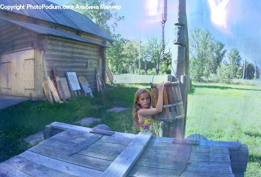 Bench, Backyard, Yard, Female, Person, Outdoors, Cabin