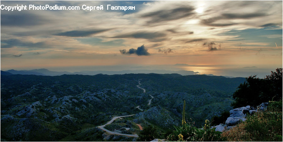 Bush, Plant, Vegetation, Mountain, Mountain Range, Outdoors, Dawn