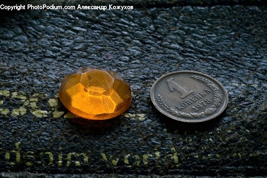 Coin, Money, Asphalt, Tarmac, Rock