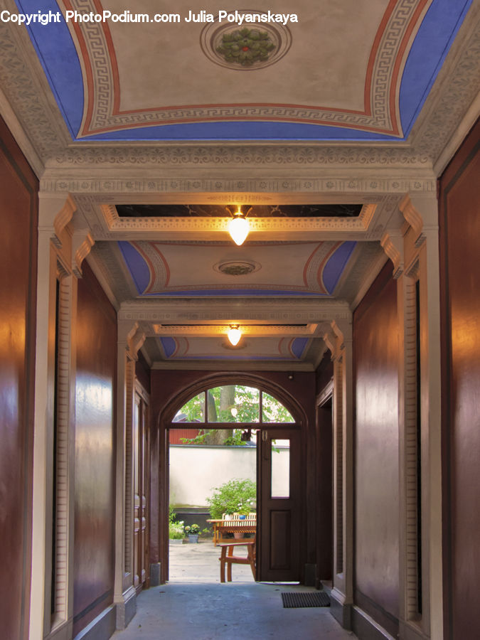Corridor, Fireplace, Hearth, Column, Pillar, Building, Office Building