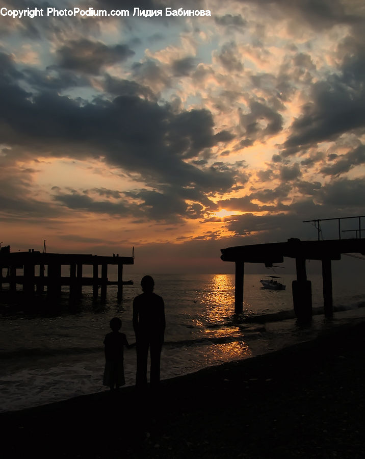 Silhouette, Dock, Pier, Landing, Beach, Coast, Outdoors