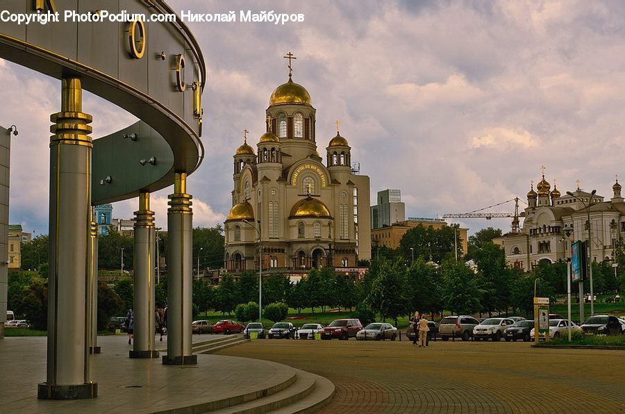 Architecture, Downtown, Plaza, Town Square, Automobile, Car, Vehicle