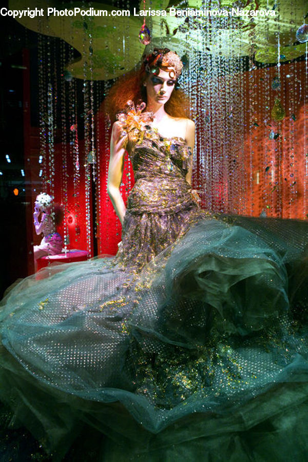 Evening Dress, Gown, Art, Mosaic, Tile, Water, Brick