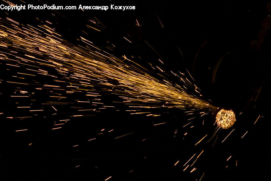 Fireworks, Night, Field, Grass, Grassland, Plant, Vegetation
