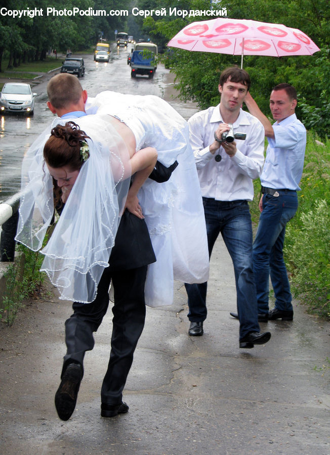 People, Person, Human, Umbrella, Boot, Footwear, Riding Boot