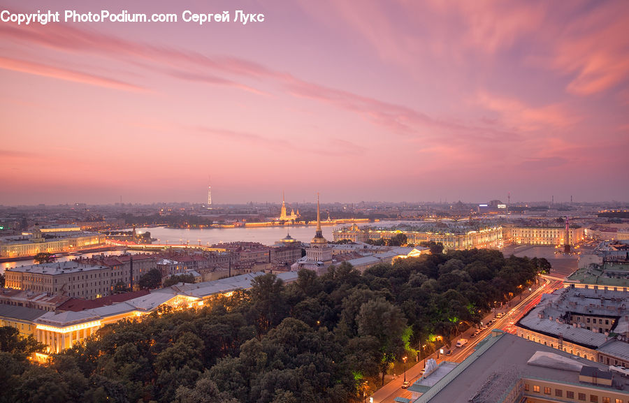 City, Downtown, Metropolis, Urban, Dawn, Dusk, Red Sky