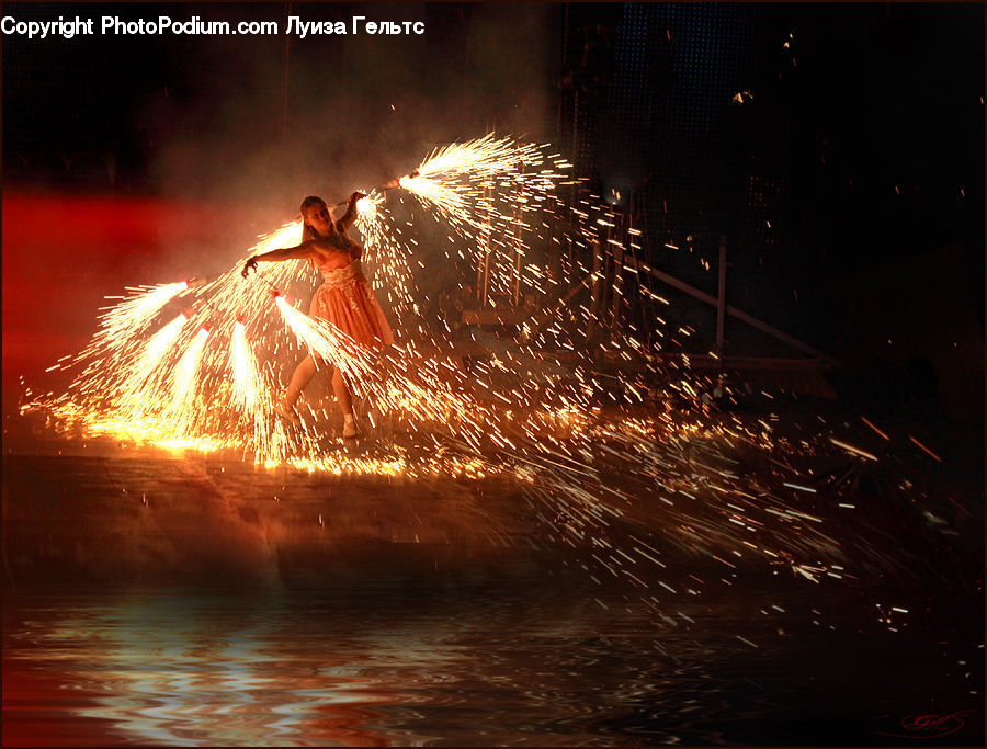 Fireworks, Night, Robe, Dance, Dance Pose, Costume