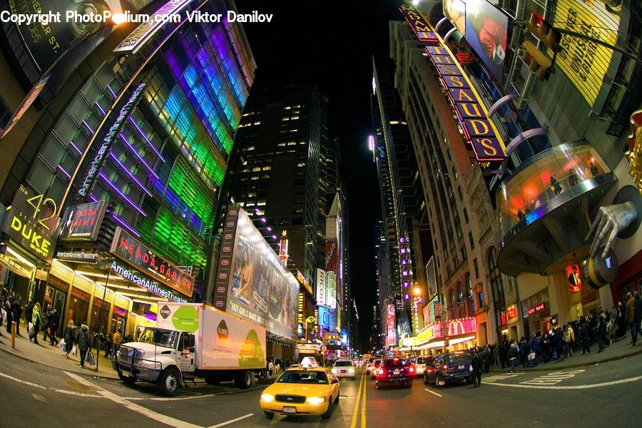 City, Downtown, Metropolis, Urban, Building, Lighting, Intersection
