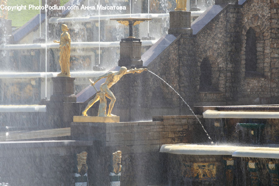 Fountain, Water, Wood, Construction, Scaffolding, Flagstone, Art