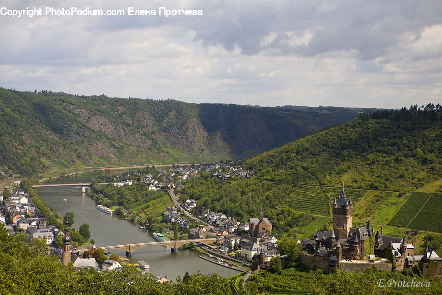 Aerial View, Building, Downtown, Town, Countryside, Outdoors, River