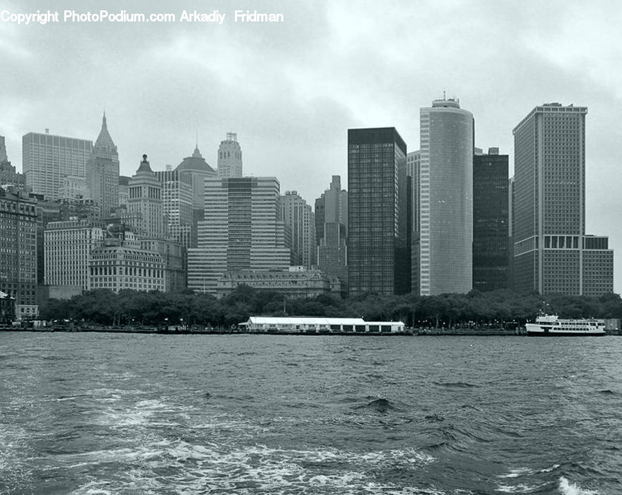 Waterfront, Building, City, High Rise, Cruise Ship, Ferry, Freighter