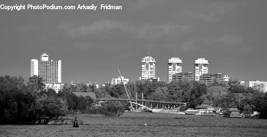 Bridge, City, Downtown, Urban, Constriction Crane, Metropolis, Fir