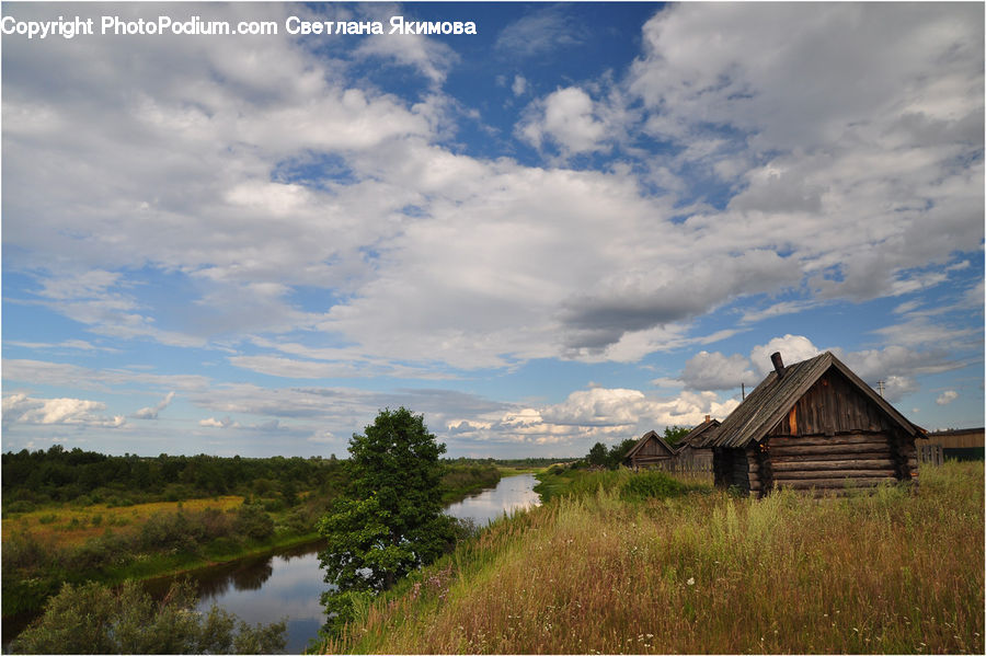 Cabin, Hut, Rural, Shack, Shelter, Field, Grass