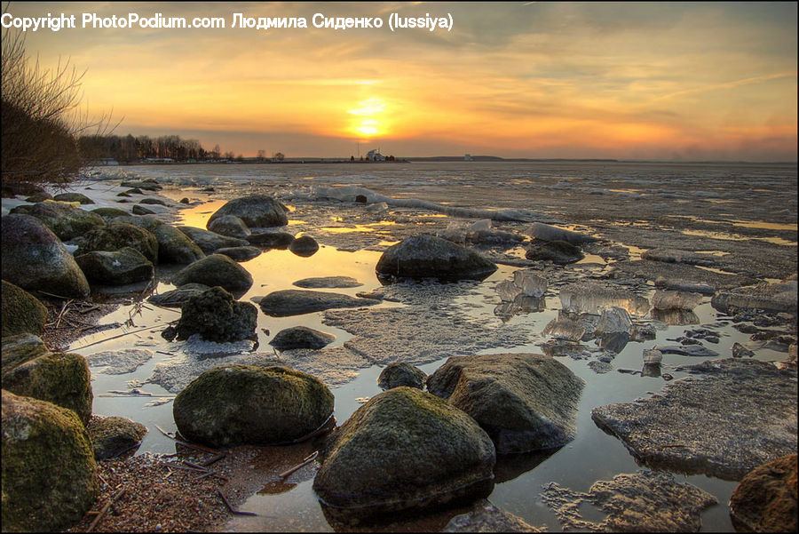 Rock, Coast, Outdoors, Sea, Water, Dawn, Dusk