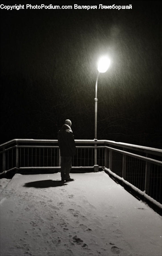 Bench, Banister, Handrail, Pedestrian, Person, People, Lighting