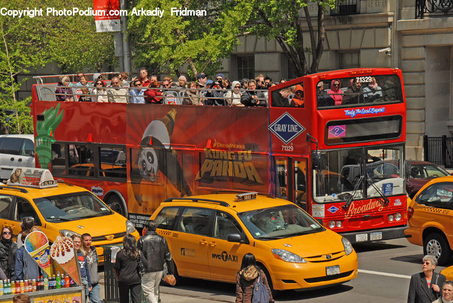 Cab, Car, Taxi, Vehicle, Bus, Double Decker Bus, Automobile
