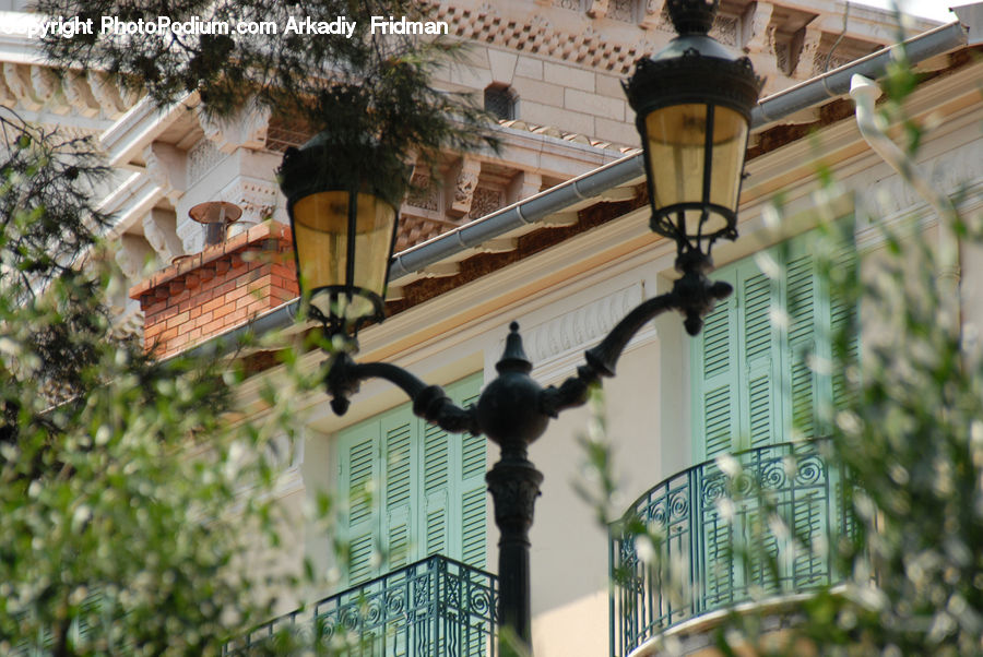 Lamp Post, Pole, Lantern, Brick, Shutter, Window, Window Shade