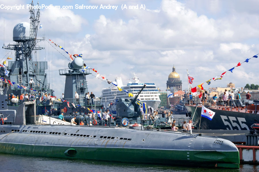 Submarine, Freighter, Ship, Vessel, Dock, Port, Waterfront