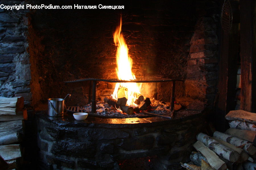Cup, Fireplace, Hearth, Fire, Brick, Crypt, Beverage