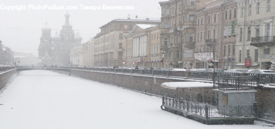 Canal, Outdoors, River, Water, Blizzard, Snow, Weather