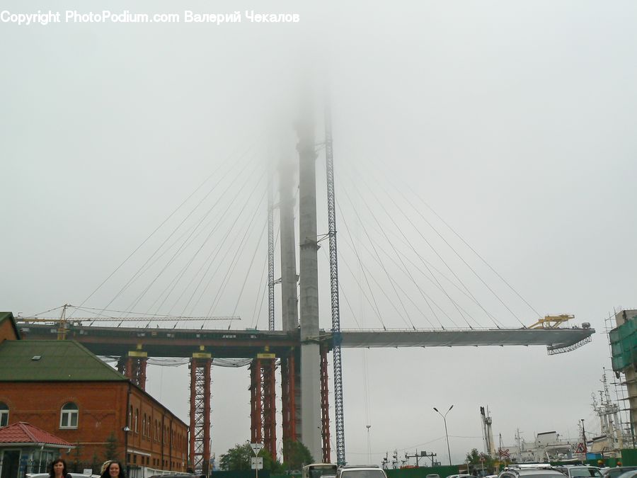 Bridge, Constriction Crane, City, Downtown, Building
