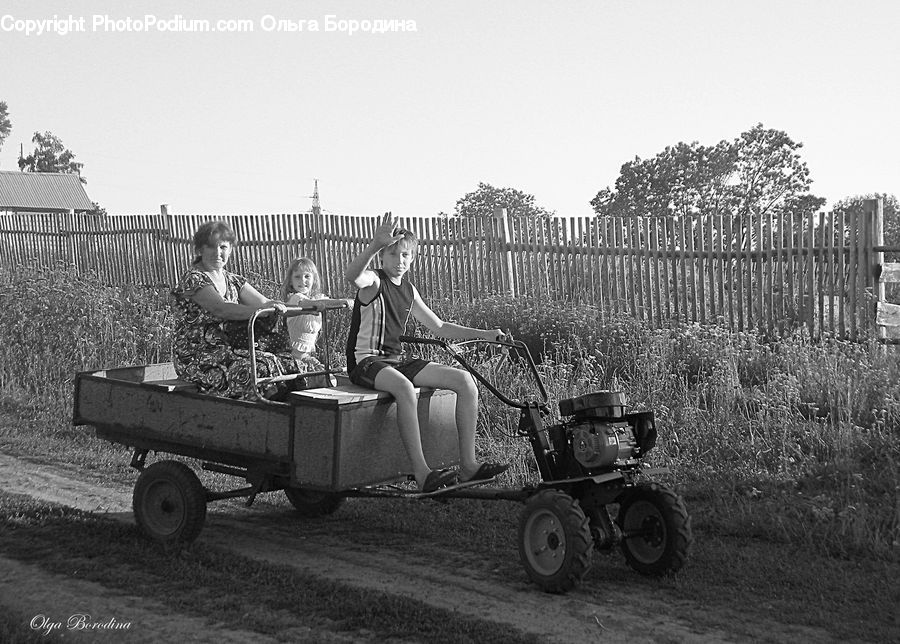 Tractor, Vehicle, Chair, Furniture, Field, Soil, Bench