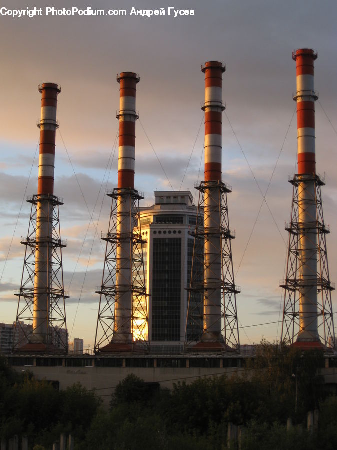 Factory, Refinery, Beacon, Building, Lighthouse, Water Tower, Ship