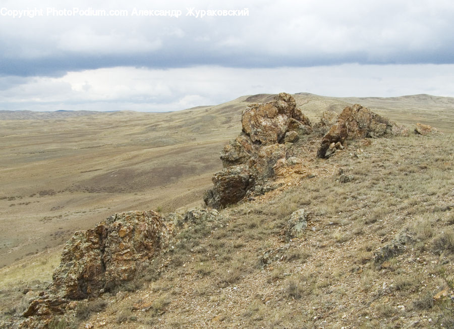 Rock, Desert, Outdoors, Field, Grass, Grassland, Land