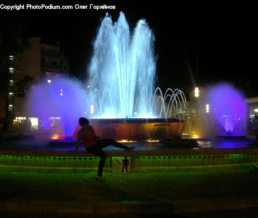 Fountain, Water, Bench, Chair, Furniture
