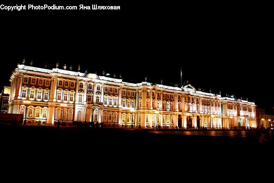 Night, Outdoors, Architecture, Downtown, Plaza, Town Square, Castle