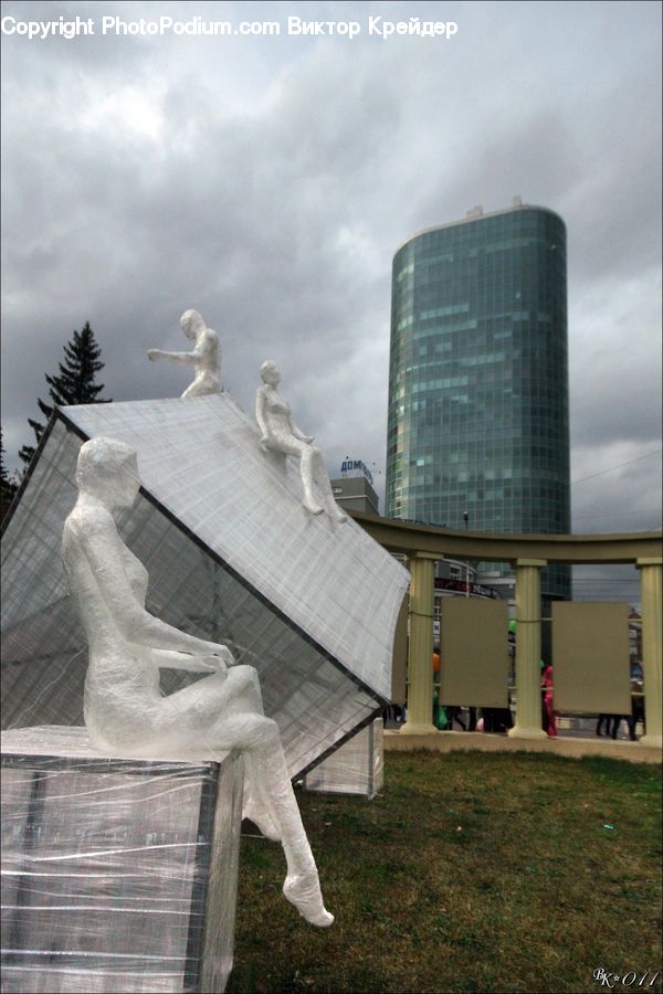 Bench, Building, Office Building, Art, Sculpture, Statue, Architecture