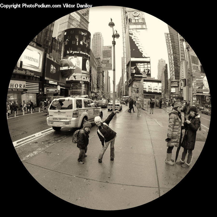Fisheye, Cab, Car, Taxi, Vehicle, Boardwalk, Path