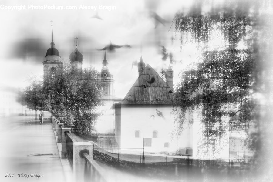 Drawing, Sketch, Architecture, Tower, Dome, Mosque, Worship