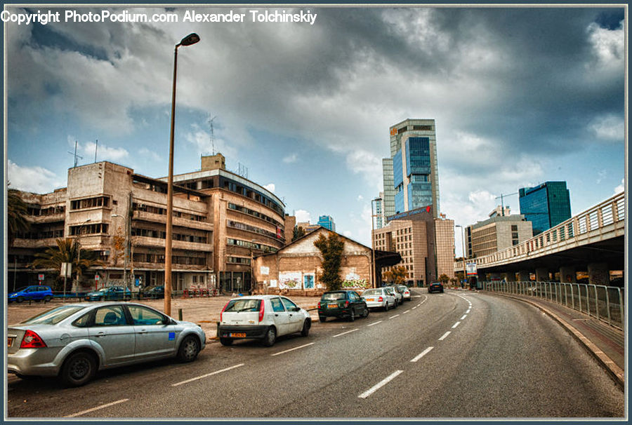 Automobile, Car, Vehicle, Freeway, Road, Building, City