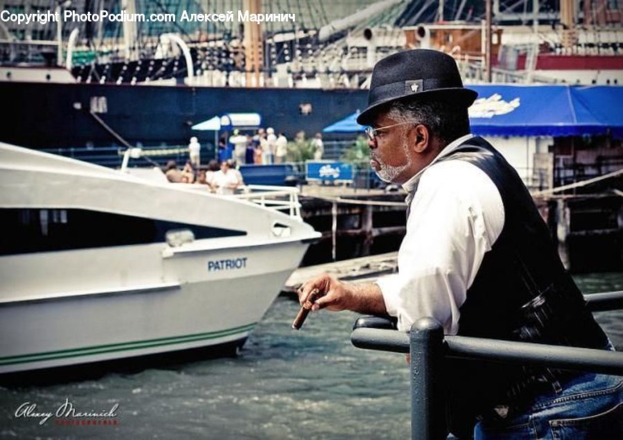 People, Person, Human, Boat, Watercraft, Bench, Dock