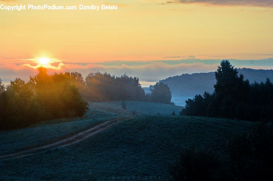 Dawn, Dusk, Sky, Sunrise, Sunset, Dirt Road, Gravel