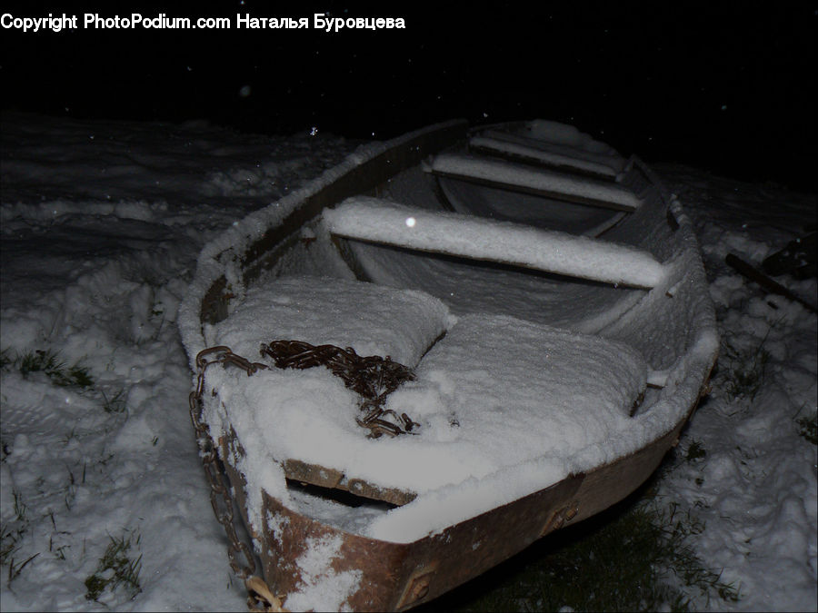 Boat, Dinghy, Rowboat, Vessel, Ice, Outdoors, Snow