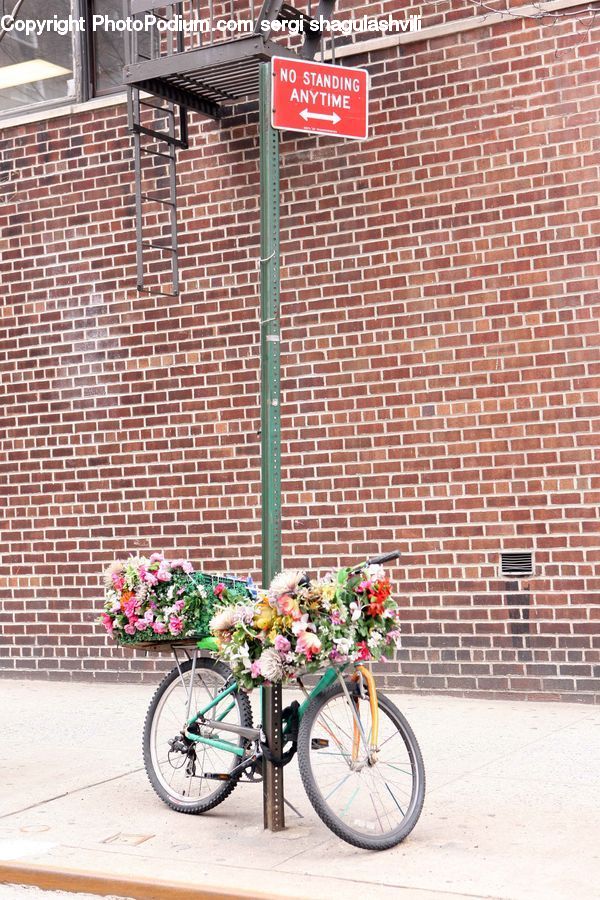 Bicycle, Bike, Vehicle, Road Sign, Stopsign, Street Sign, Brick
