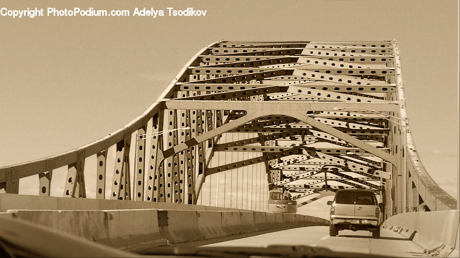 Bridge, Building, Office Building, Car, Suv, Vehicle, Transportation
