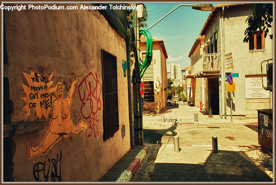 Alley, Alleyway, Road, Street, Town, Plant, Potted Plant
